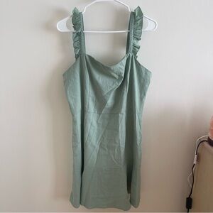 Green Mini Dress with Ruffled Straps